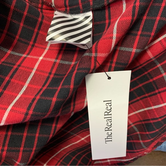 Off-White Red Black Plaid Check Flannel Buttoned Down Extra Long Shirt Size S - Picture 11 of 15